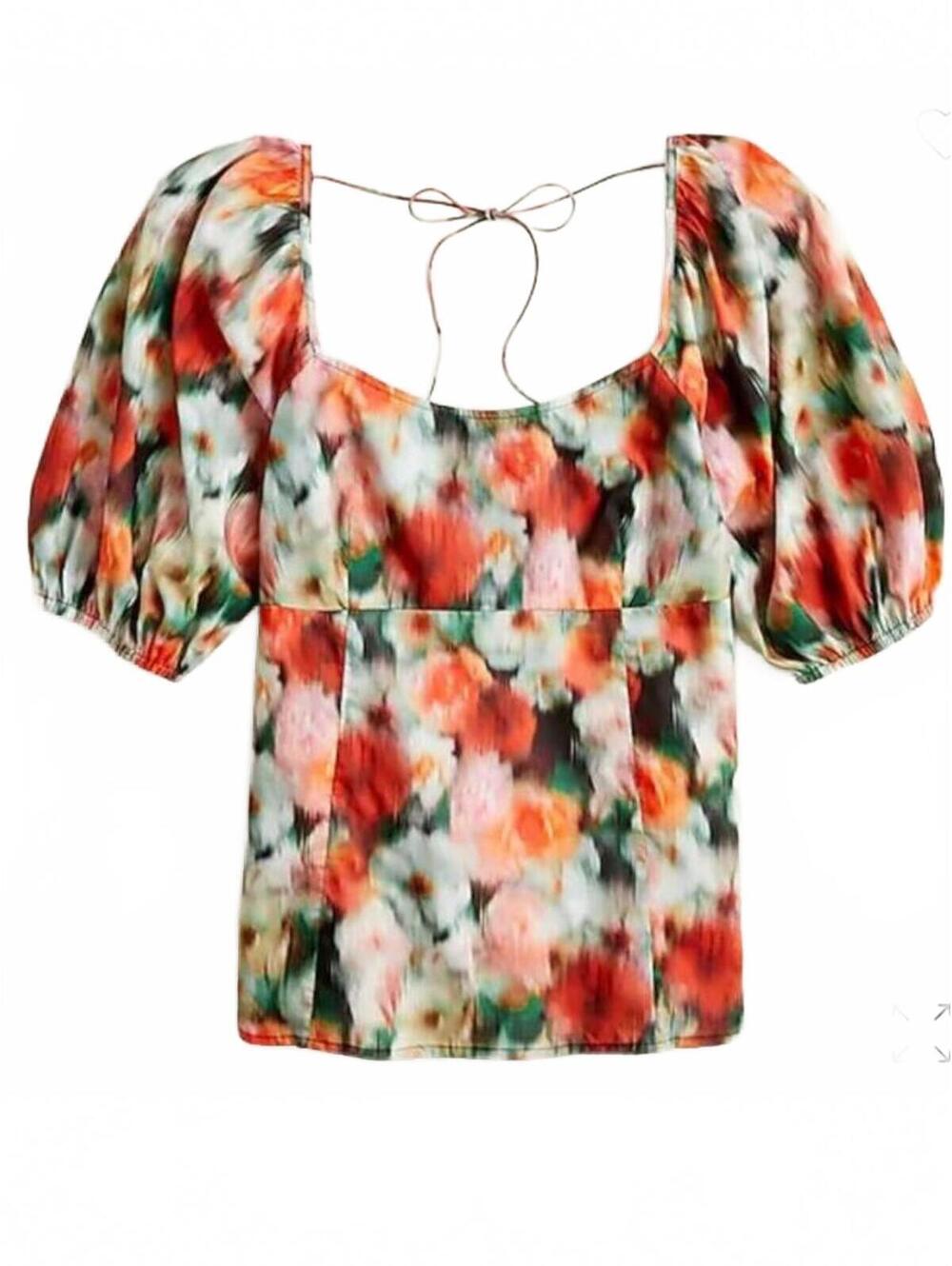 J.Crew Liberty Hazy Days Floral Puff Sleeve Blouse Size 8 Square Neck Cotton Top